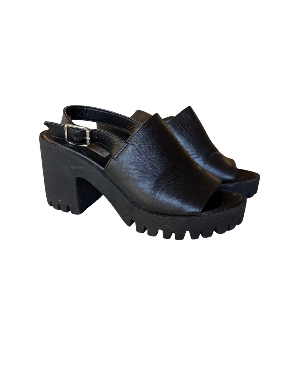 Steve Madden Black Lug Platform Slingback Heels